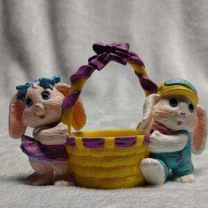 HMK Easter Bunny Basket Figurine 1991 Crayola Hat Spring Decor‎ Cute
